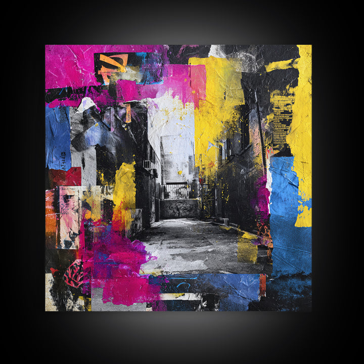Graffiti Covered Alley Rendered as Color Collage Canvas Print, Urban Art, Queer Art, Living Room Decor, Fine Art, Urban, URB-1x1-59