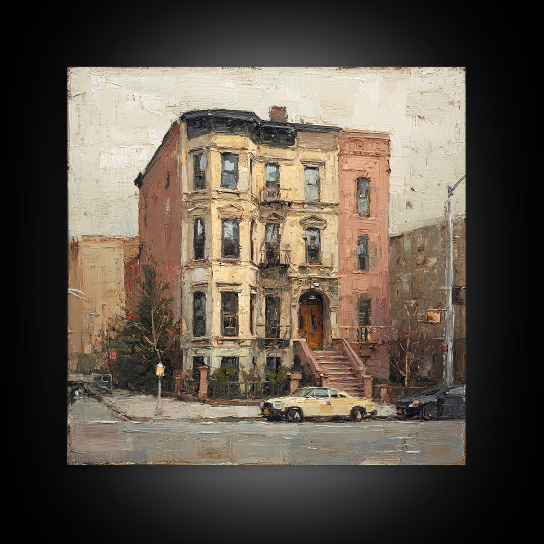 Brownstone Row in Soft Morning Light Canvas Print, Urban Art, Book Shelf Decor, Living Room Decor, Urban, Modern Decor, URB-1x1-60