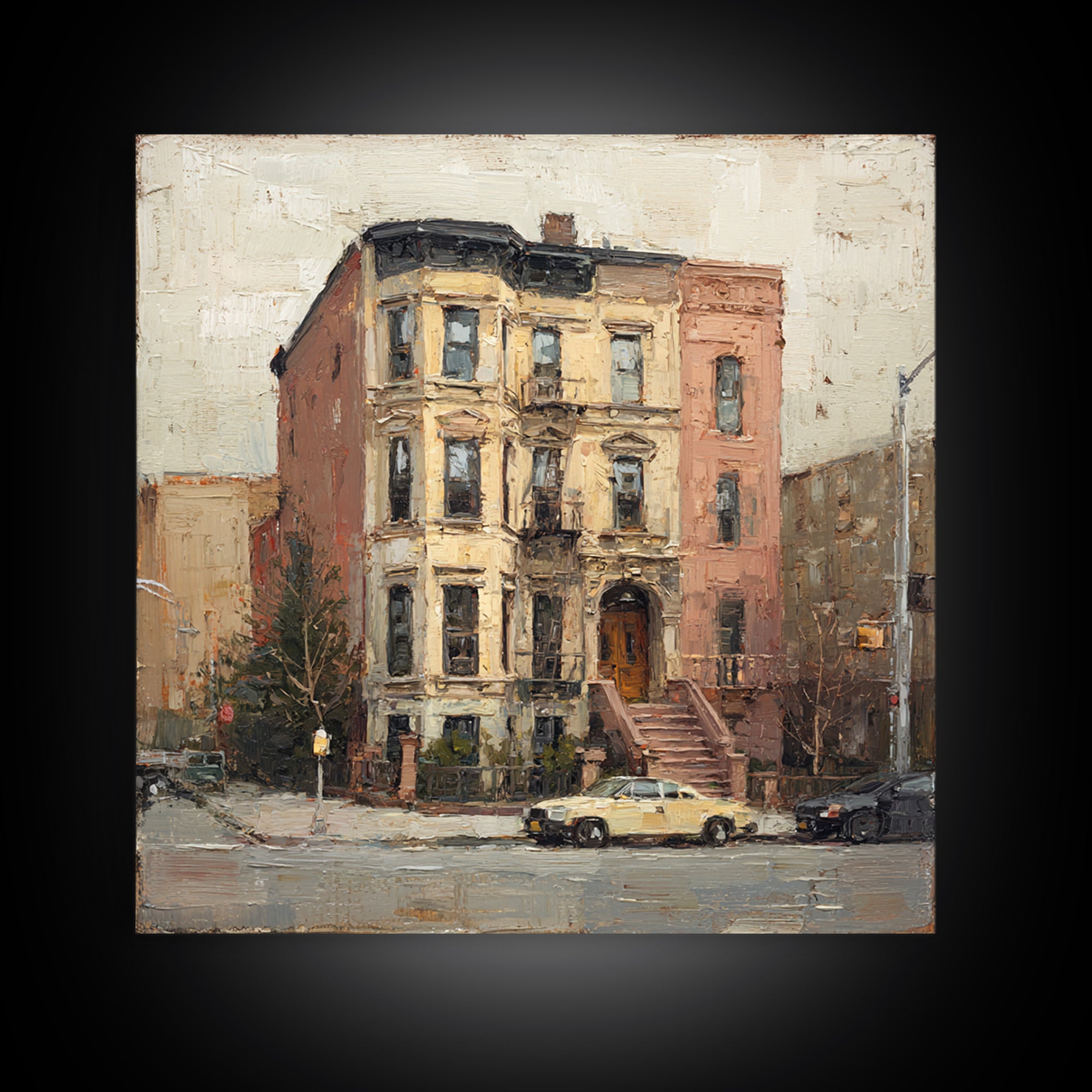 Brownstone Row in Soft Morning Light Canvas Print, Urban Art, Book Shelf Decor, Living Room Decor, Urban, Modern Decor, URB-1x1-60