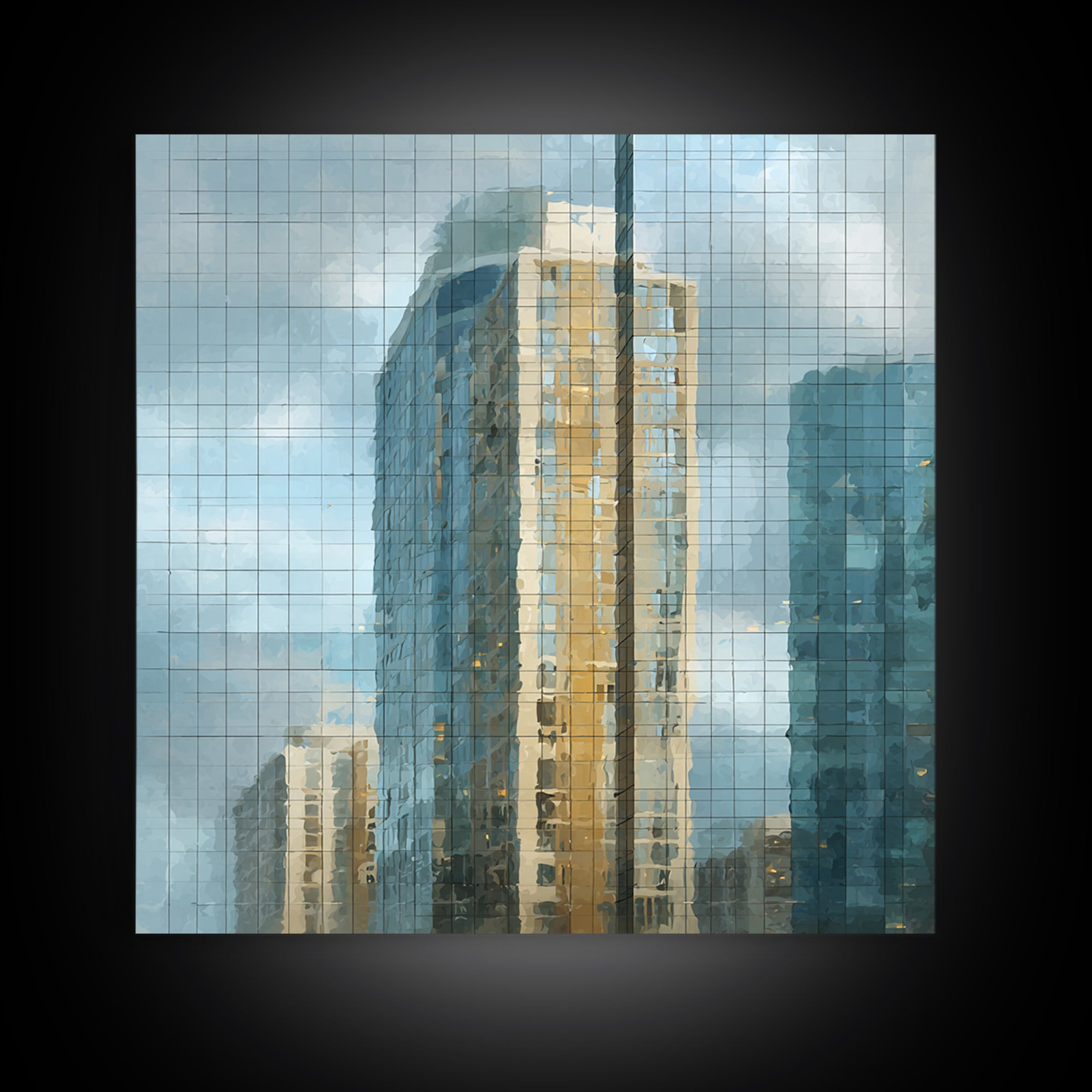 Modern Skyscraper Glass Reflections Framed Canvas Print, Urban Art, Pop Art, Living Room Decor, Fine Art, Urban, URB-1x1-62