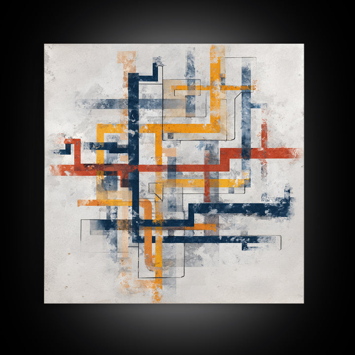 Abstract Subway Map Lines Without Labels Canvas Print, Urban Art, Canvas Painting, Living Room Decor, Abstract Art, Urban, URB-1x1-76