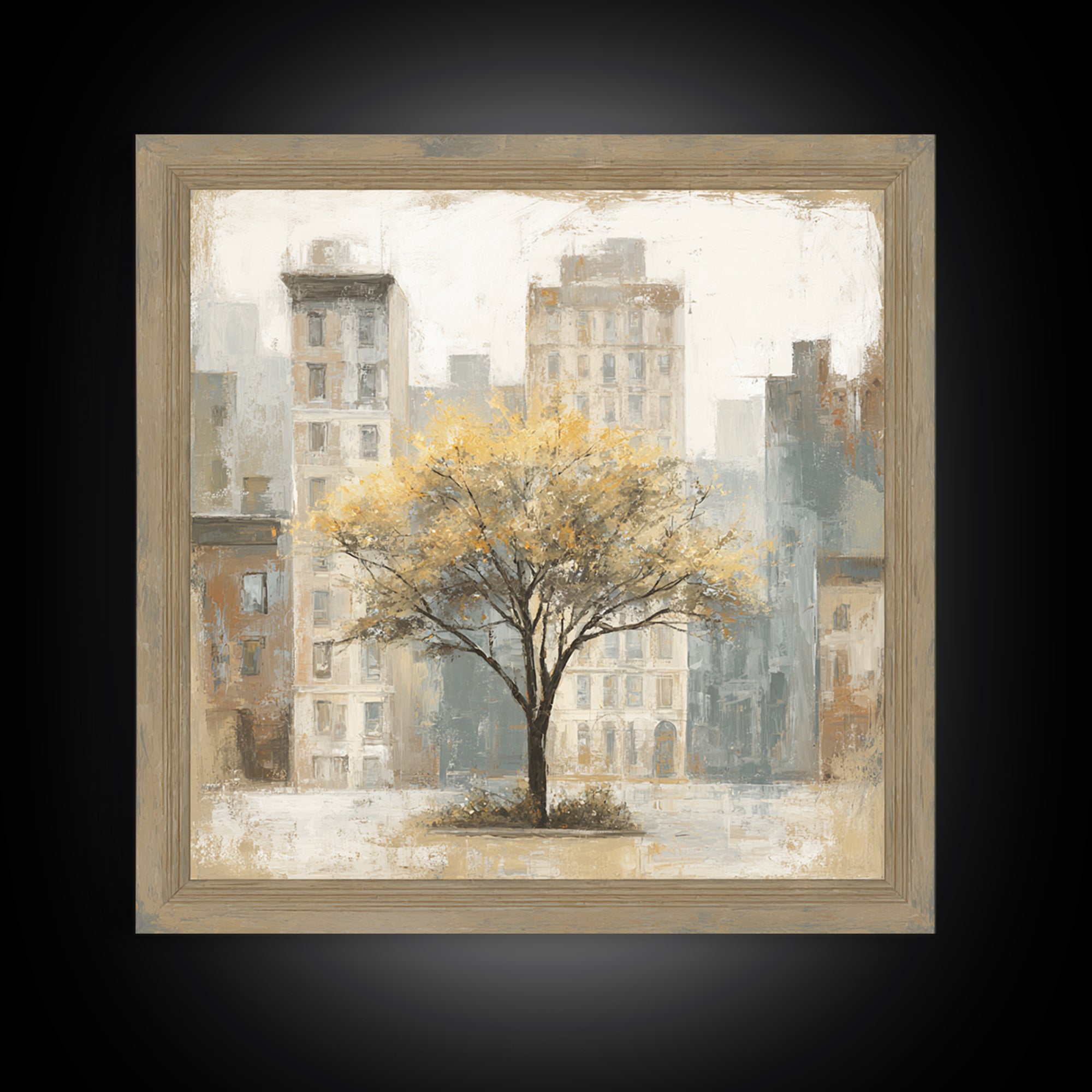 City Park Tree Framed by Buildings Canvas Print, Urban Art, Basketball Wall Art, Living Room Decor, Fine Art, Urban, URB-1x1-90