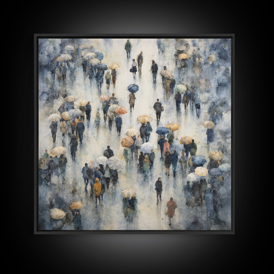 Rain Umbrella Figures Canvas Print, Urban Art, Basketball Wall Art, Living Room Decor, Fine Art, Urban, Textured Painting, URB-1x1-92
