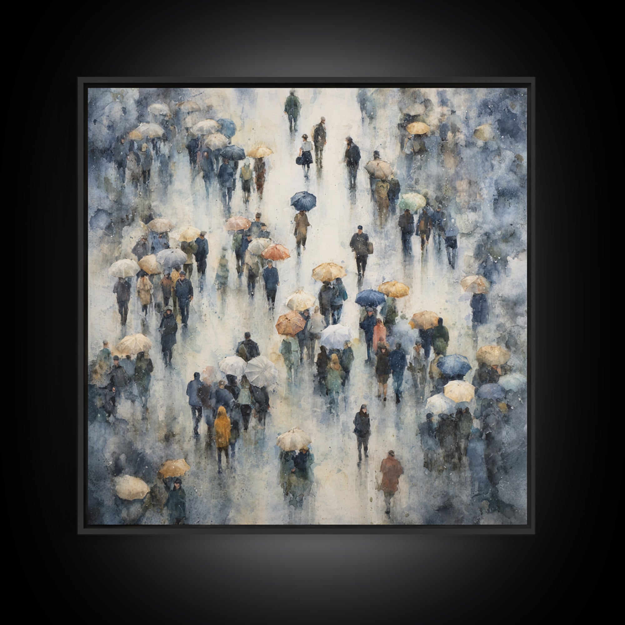 Rain Umbrella Figures Canvas Print, Urban Art, Basketball Wall Art, Living Room Decor, Fine Art, Urban, Textured Painting, URB-1x1-92