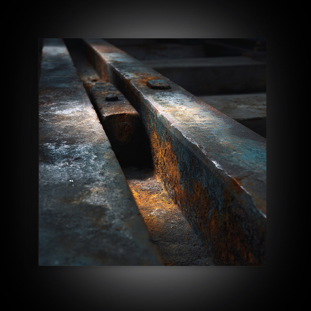 Industrial Rail Tracks Leading into City Canvas Print, Urban Art, Queer Art, Living Room Decor, Fine Art, Urban, URB-1x1-94