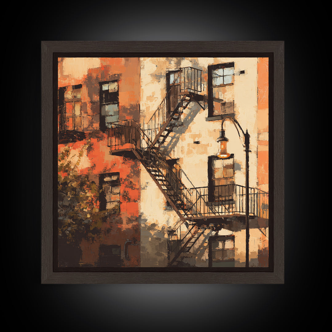Fire Escape Silhouette Canvas Print, Urban Art, Boho Decor, Living Room Decor, Fine Art, Urban, Digital Prints, URB-1x1-98