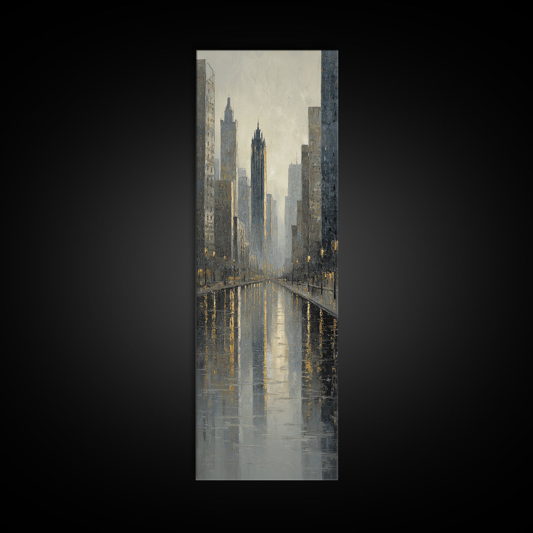 Moody City Skyline Reflected Canvas Print, Urban Art, Statement Artwork, Living Room Decor, Fine Art, Urban, Wall Decor, URB-1x3-13