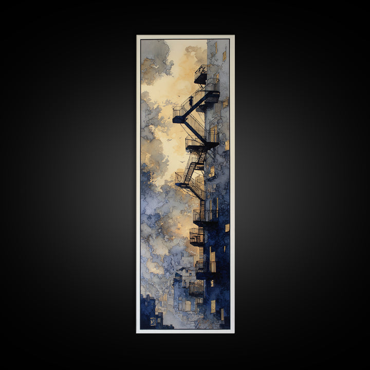 Fire Escape Silhouette Framed Canvas Print, Urban Art, Neutral Decor, Living Room Decor, Fine Art, Urban, Wall Art, Home Decor, URB-1x3-62