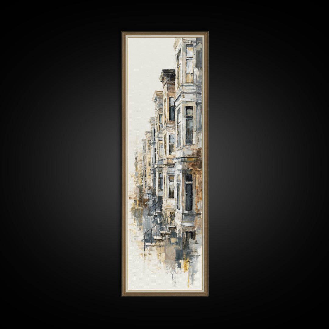 Brownstone Row in Soft Morning Light Canvas Print, Urban Art, Black Art, Living Room Decor, Fine Art, Urban, Canvas Painting, URB-1x3-72