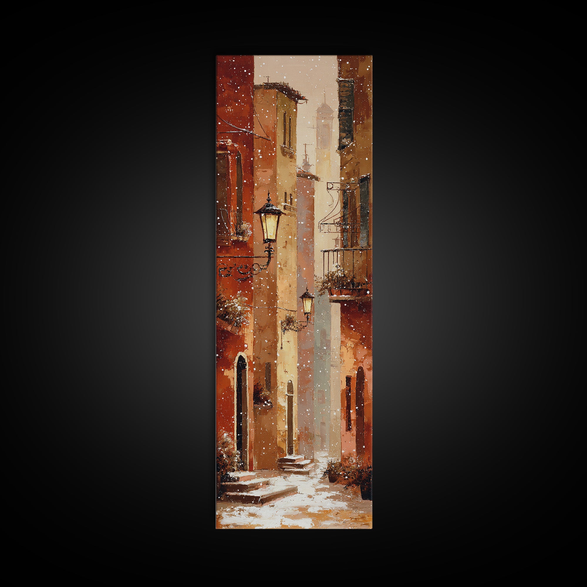 Streetlamp and Falling Snow Canvas Print, Urban Art, Printable Wall Art, Living Room Decor, Fine Art, Urban, Modern Art, URB-1x3-73