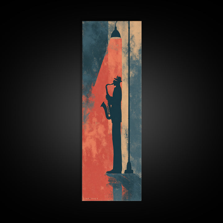 Urban Jazz Musician Silhouette Framed Canvas Print, Urban Art, Digital Print, Living Room Decor, Oil Painting, Urban, URB-1x3-76