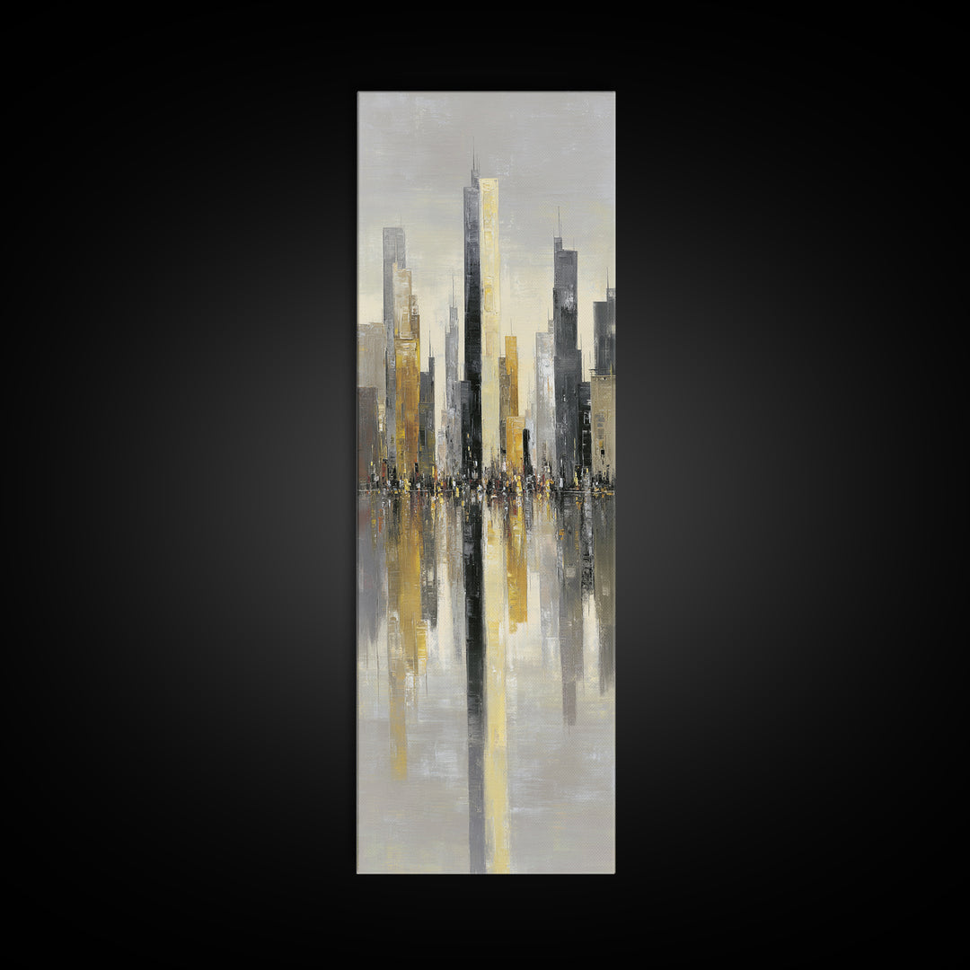 Moody City Skyline Reflected Canvas Print, Urban Art, Poster, Living Room Decor, Abstract Art, Urban, Modern Wall Art, URB-1x3-85