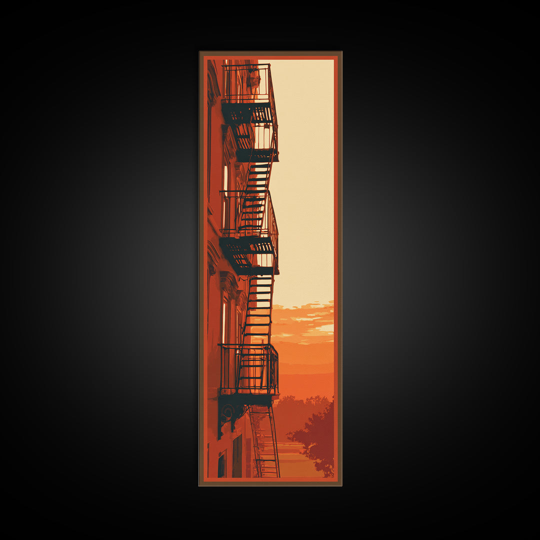 Fire Escape Silhouette Canvas Print, Urban Art, Luxury Decor, Living Room Decor, Fine Art, Urban, Oil Painting, URB-1x3-86