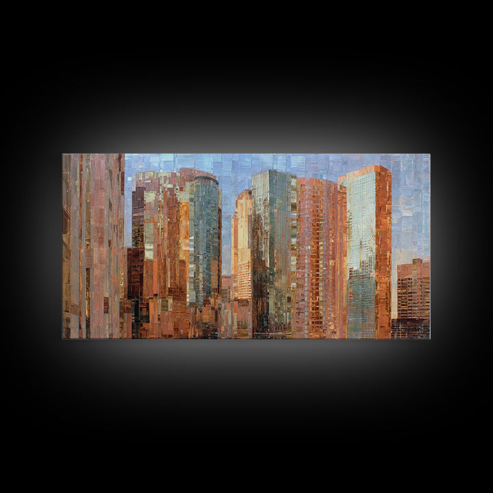 Modern Skyscraper Glass Reflections Framed Canvas Print, Urban Art, Art Print, Living Room Decor, Fine Art, Urban, Oil Painting, URB-2x1-10