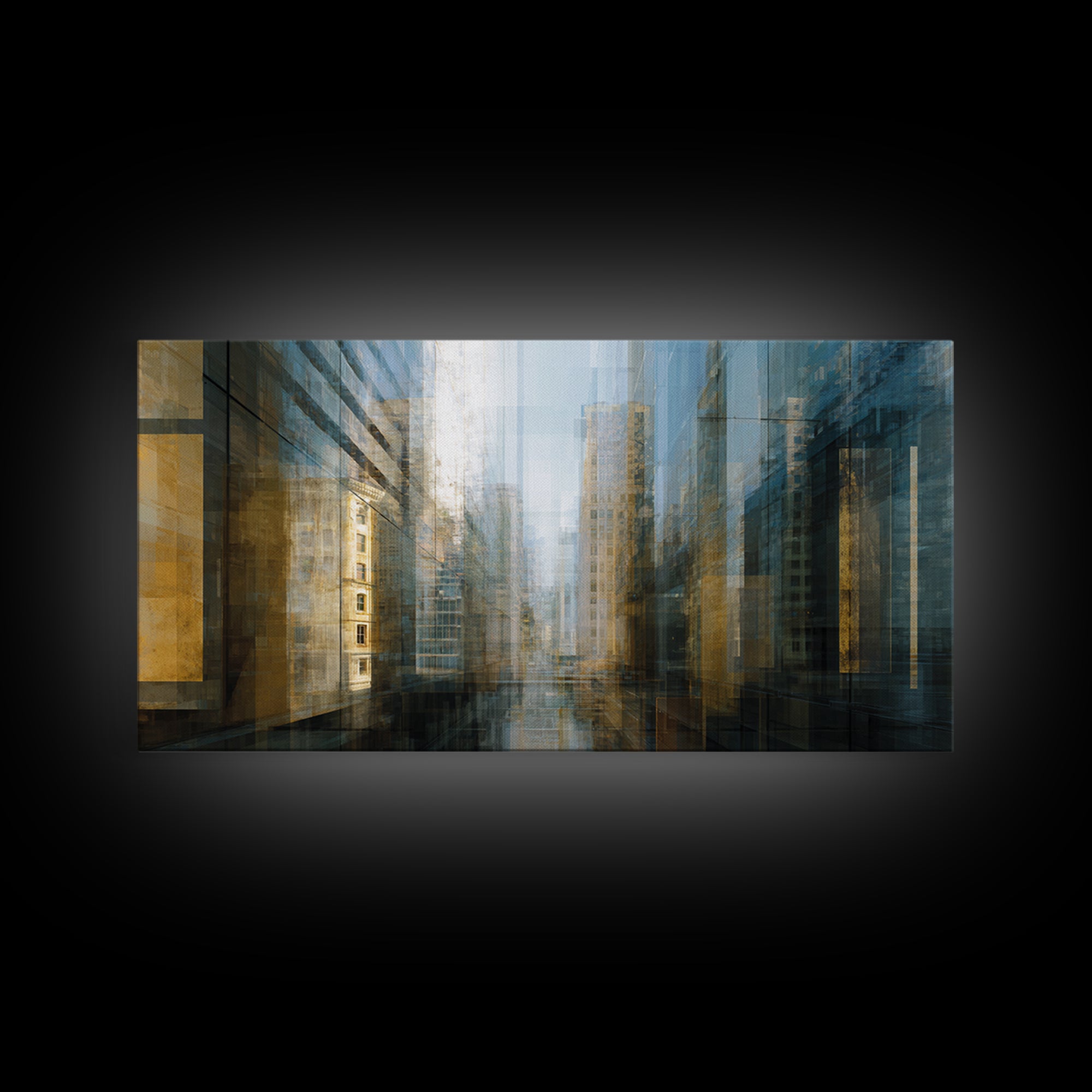 Modern Skyscraper Glass Reflections Framed Canvas Print, Urban Art, Art Print, Living Room Decor, Fine Art, Urban, Oil Painting, URB-2x1-34