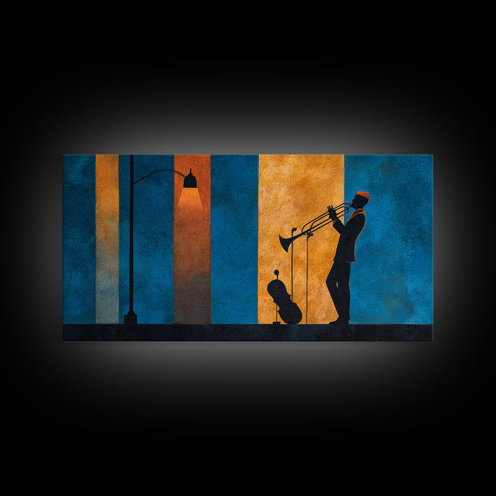 Urban Jazz Musician Silhouette Canvas Print, Urban Art, Wall Art, Living Room Decor, Watercolor Art, Urban, Digital Print, URB-2x1-36