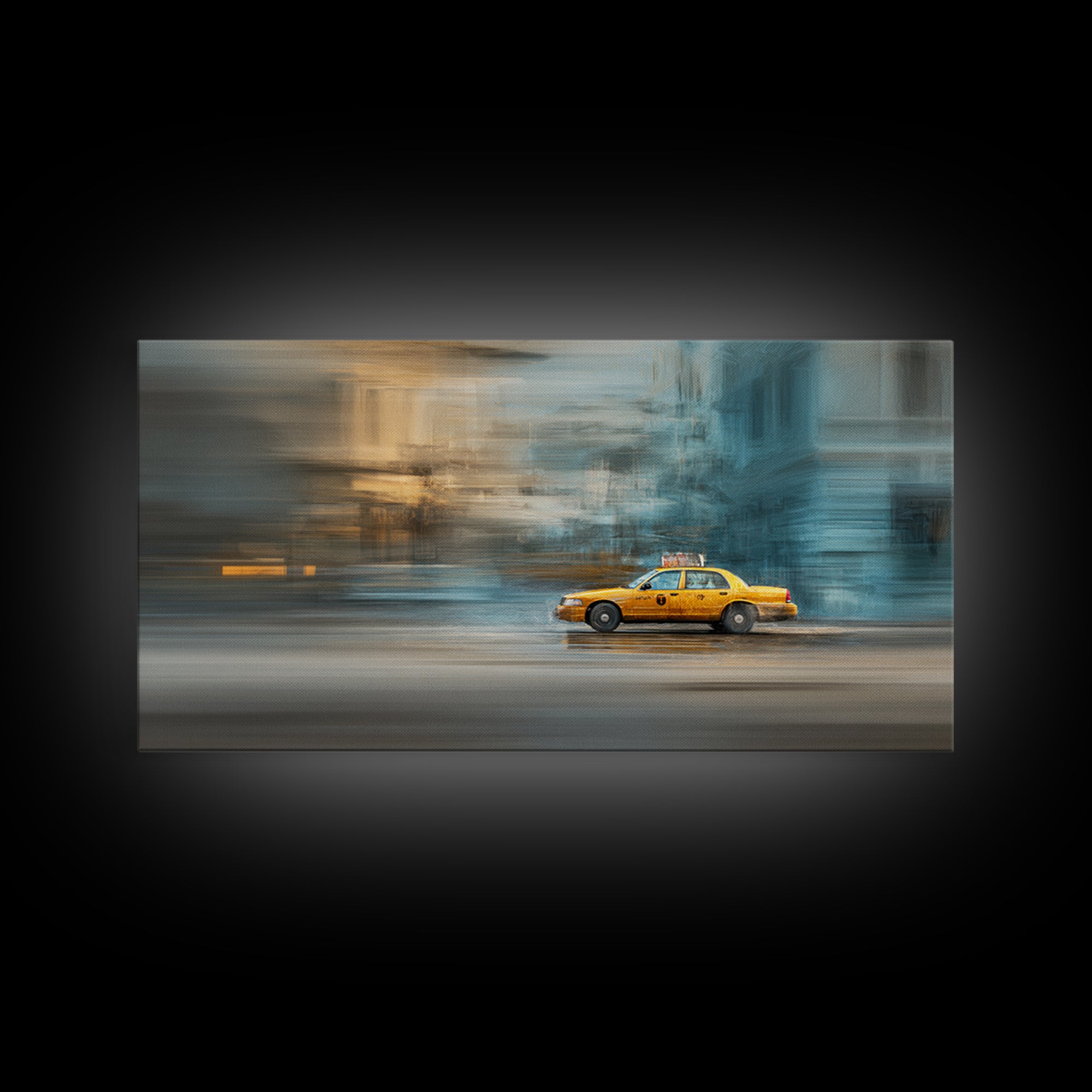 Taxi Cab Motion Blur Canvas Print, Urban Art, Black Art, Living Room Decor, Oil Painting, Urban, Canvas Painting, URB-2x1-47