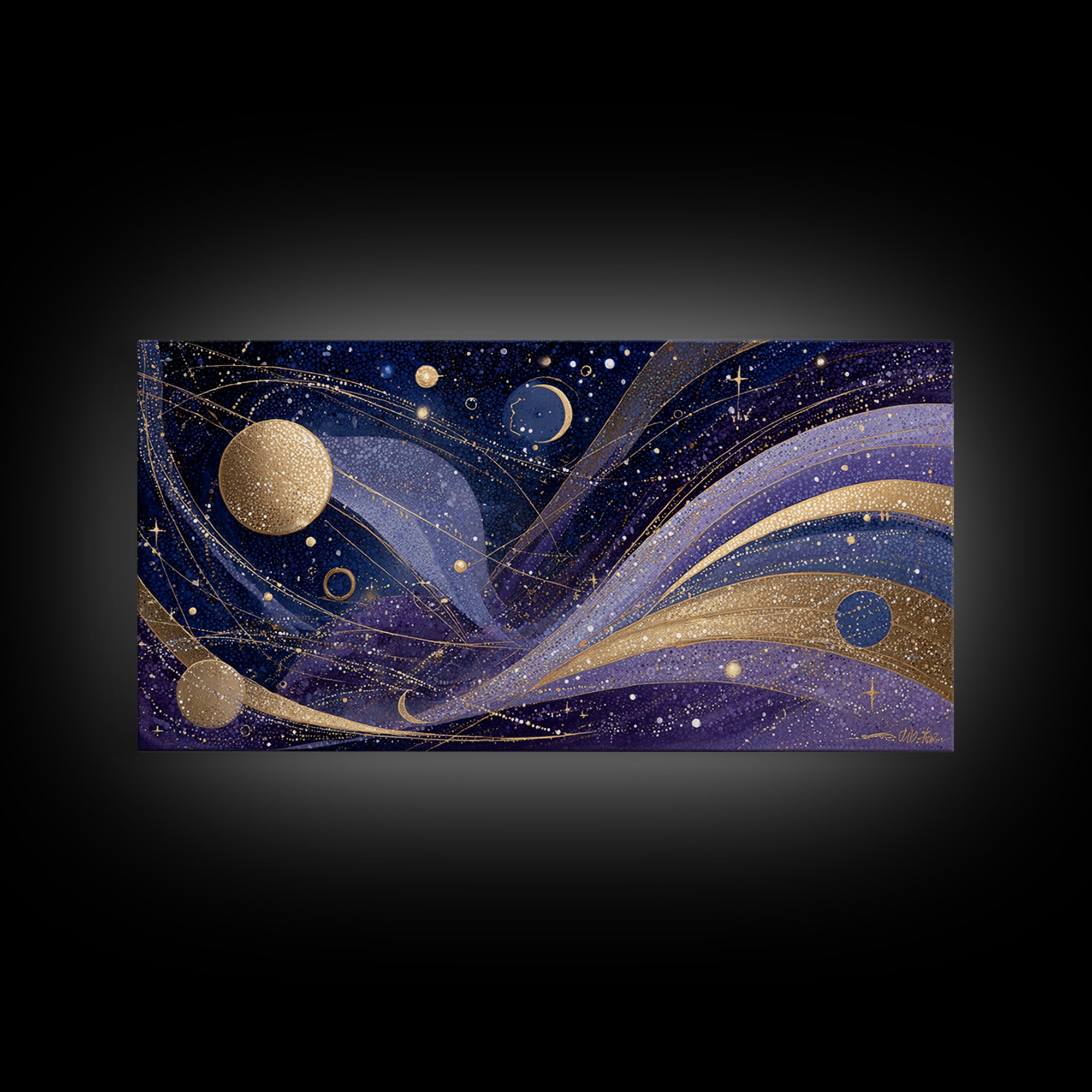 Night Skyline under Crescent Moon Canvas Print, Urban Art, Art Deco, Living Room Decor, Abstract Art, Urban, Book Shelf Decor, URB-2x1-68