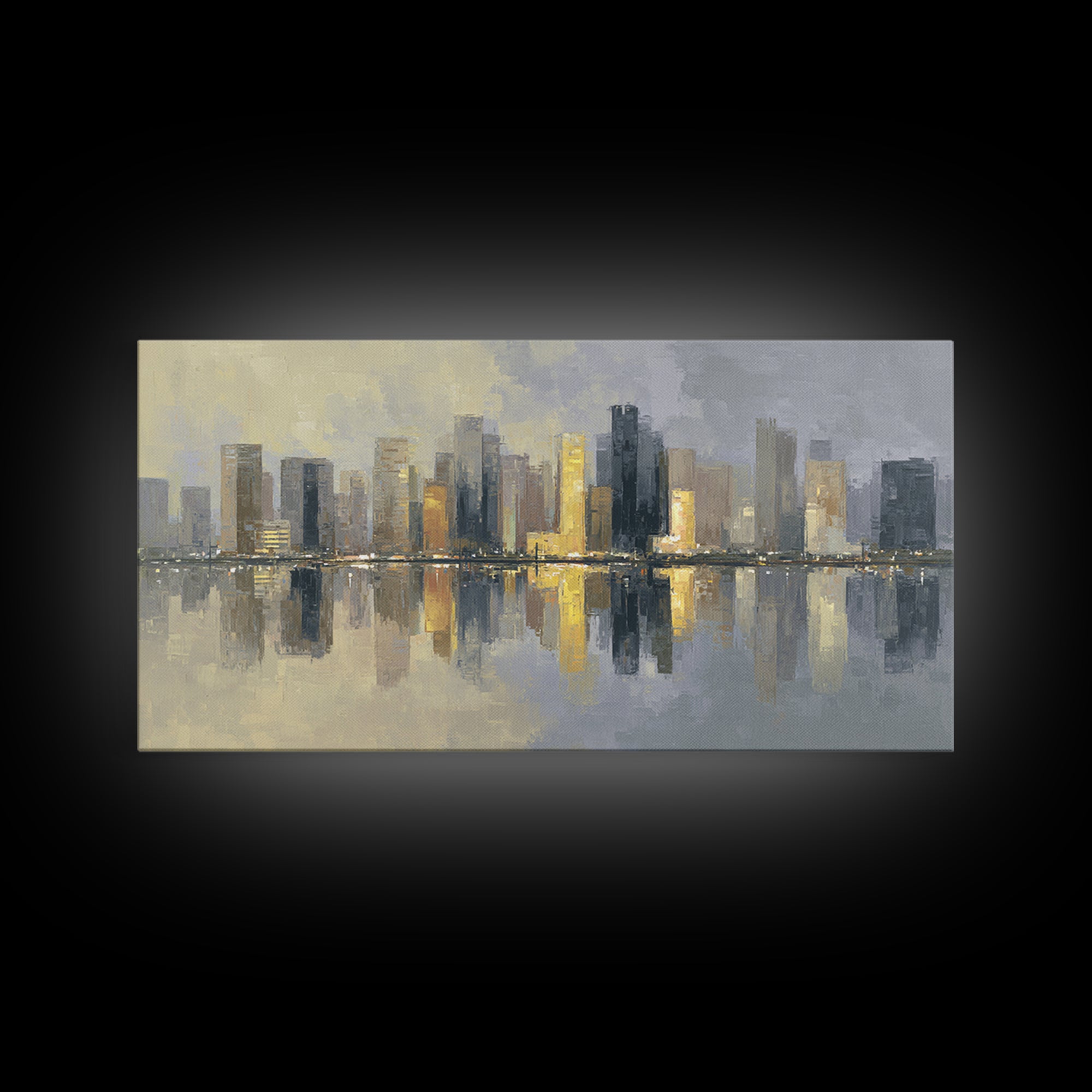 Moody City Skyline Reflected Canvas Print, Urban Art, Black Art, Living Room Decor, Abstract Art, Urban, Canvas Painting, URB-2x1-69