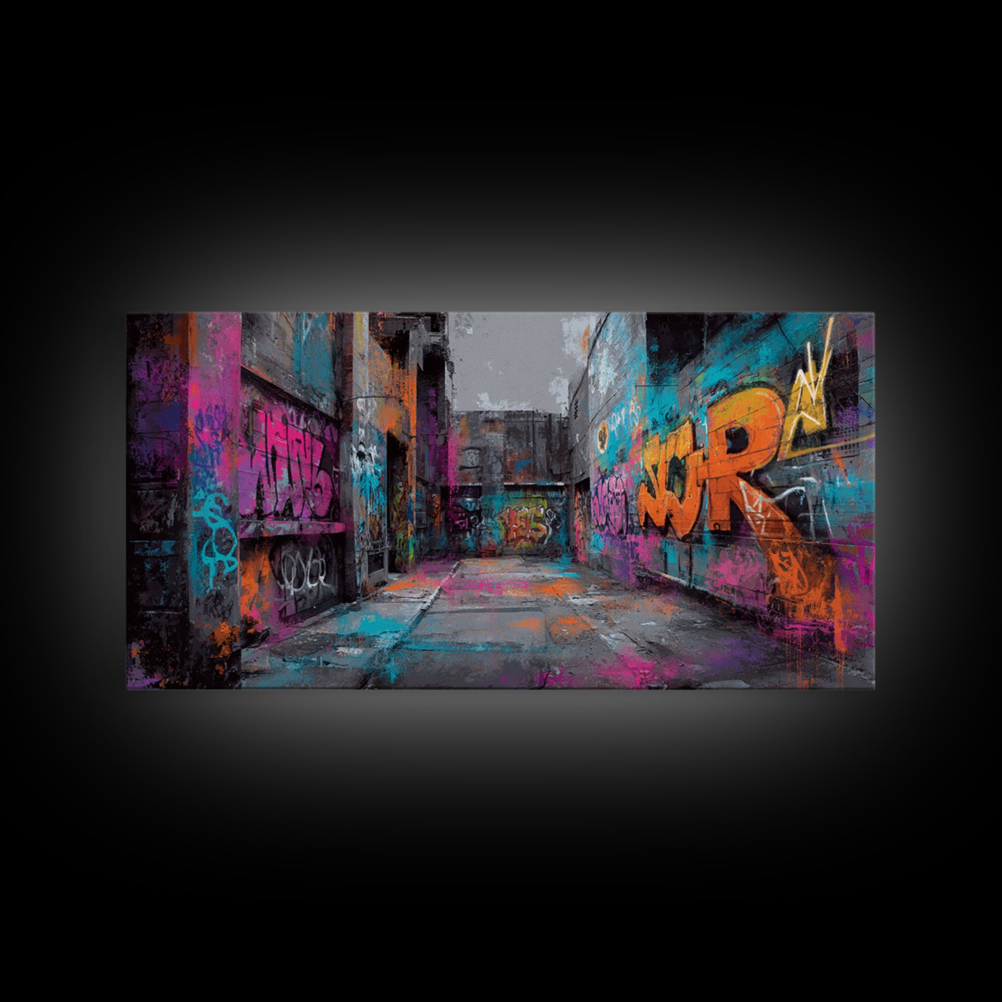 Graffiti Covered Alley Rendered as Color Collage Canvas Print, Urban Art, Afrocentric Wall Art, Living Room Decor, Urban, URB-2x1-79
