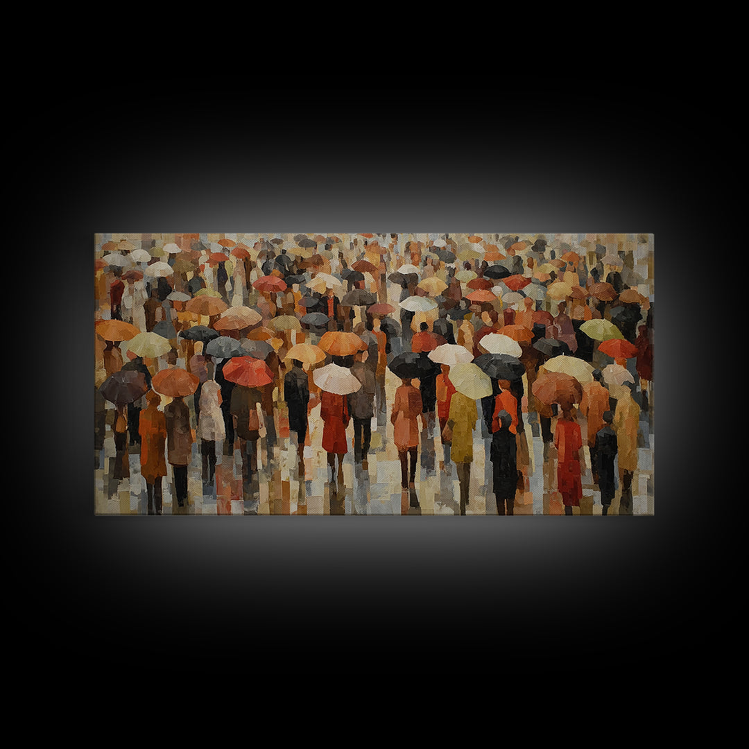 Rain Umbrella Figures Framed Canvas Print, Urban Art, Digital Print, Living Room Decor, Fine Art, Urban, Afrocentric Wall Art, URB-2x1-88