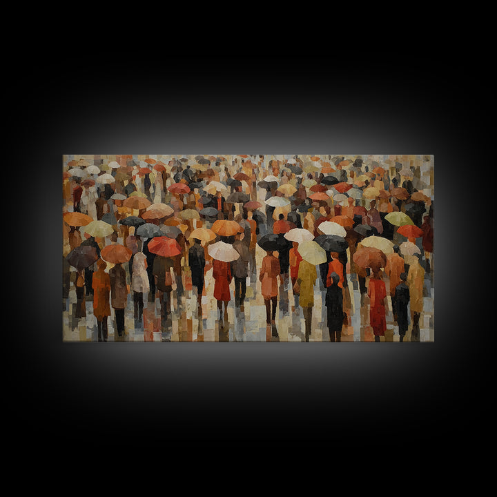Rain Umbrella Figures Framed Canvas Print, Urban Art, Digital Print, Living Room Decor, Fine Art, Urban, Afrocentric Wall Art, URB-2x1-88