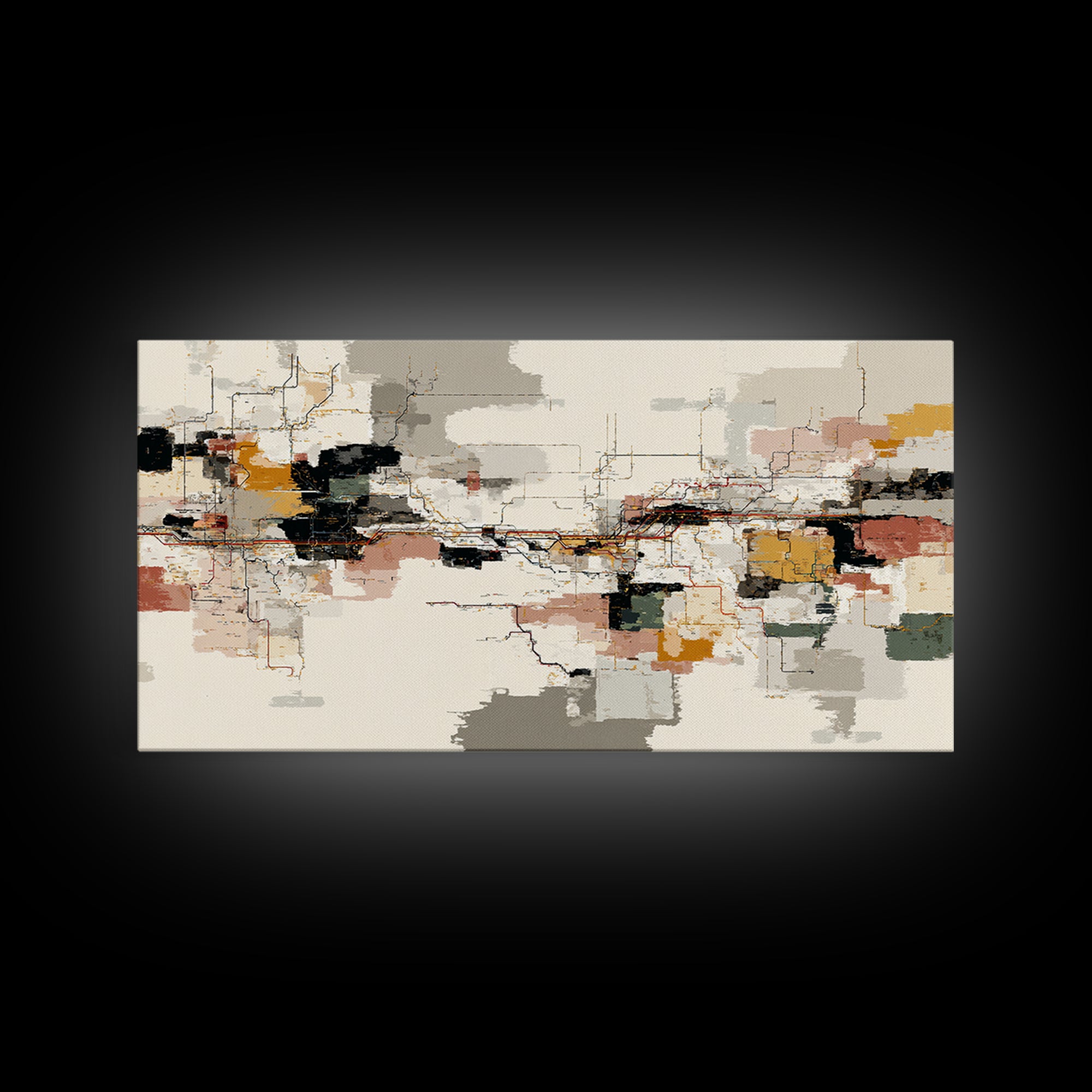 Abstract Subway Map Lines Without Labels Framed Canvas Print, Urban Art, Book Shelf Decor, Living Room Decor, Fine Art, Urban, URB-2x1-96