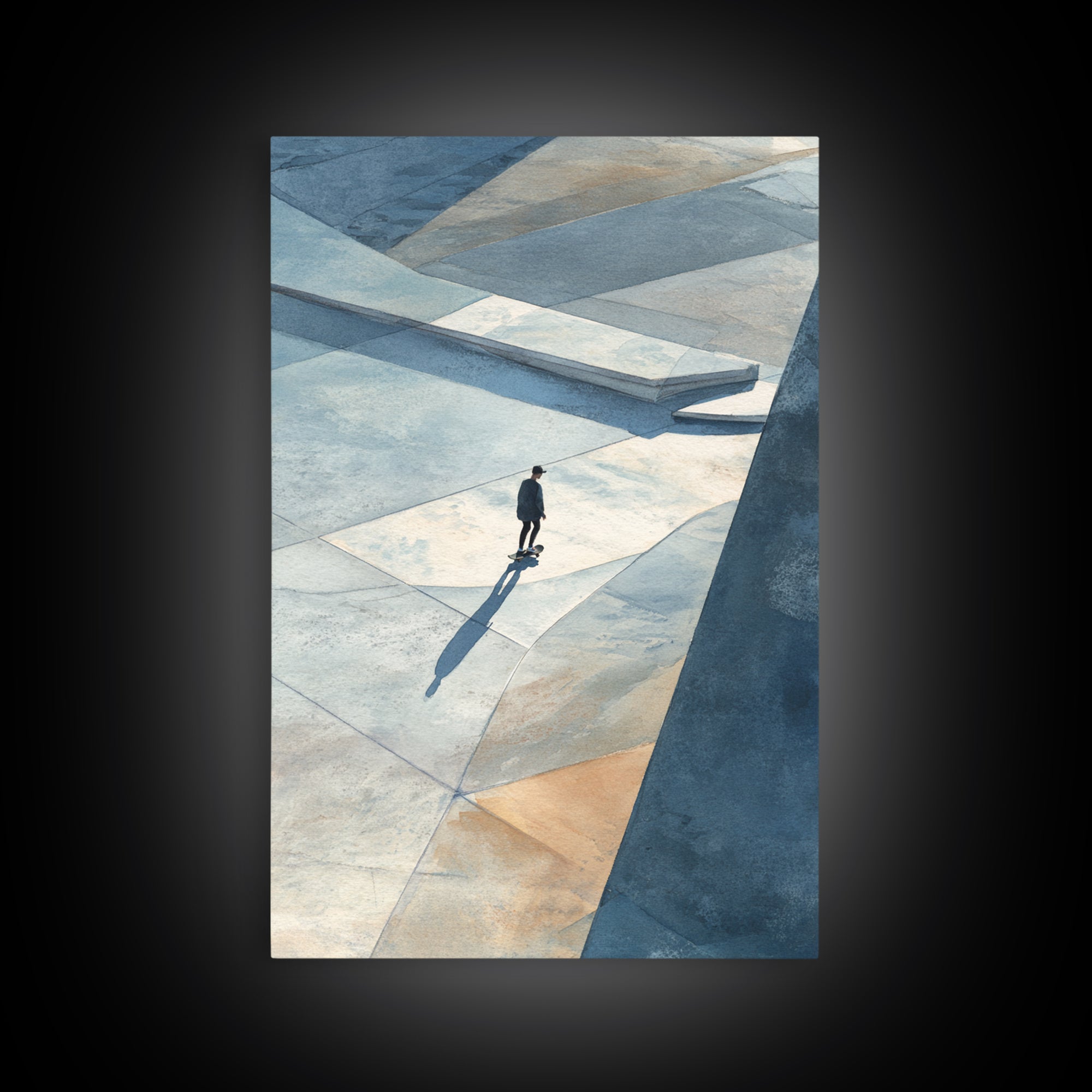 Skateboarder Crossing a Concrete Plaza Canvas Print, Urban Art, Gallery Decor, Living Room Decor, Fine Art, Urban, URB-2x3-15