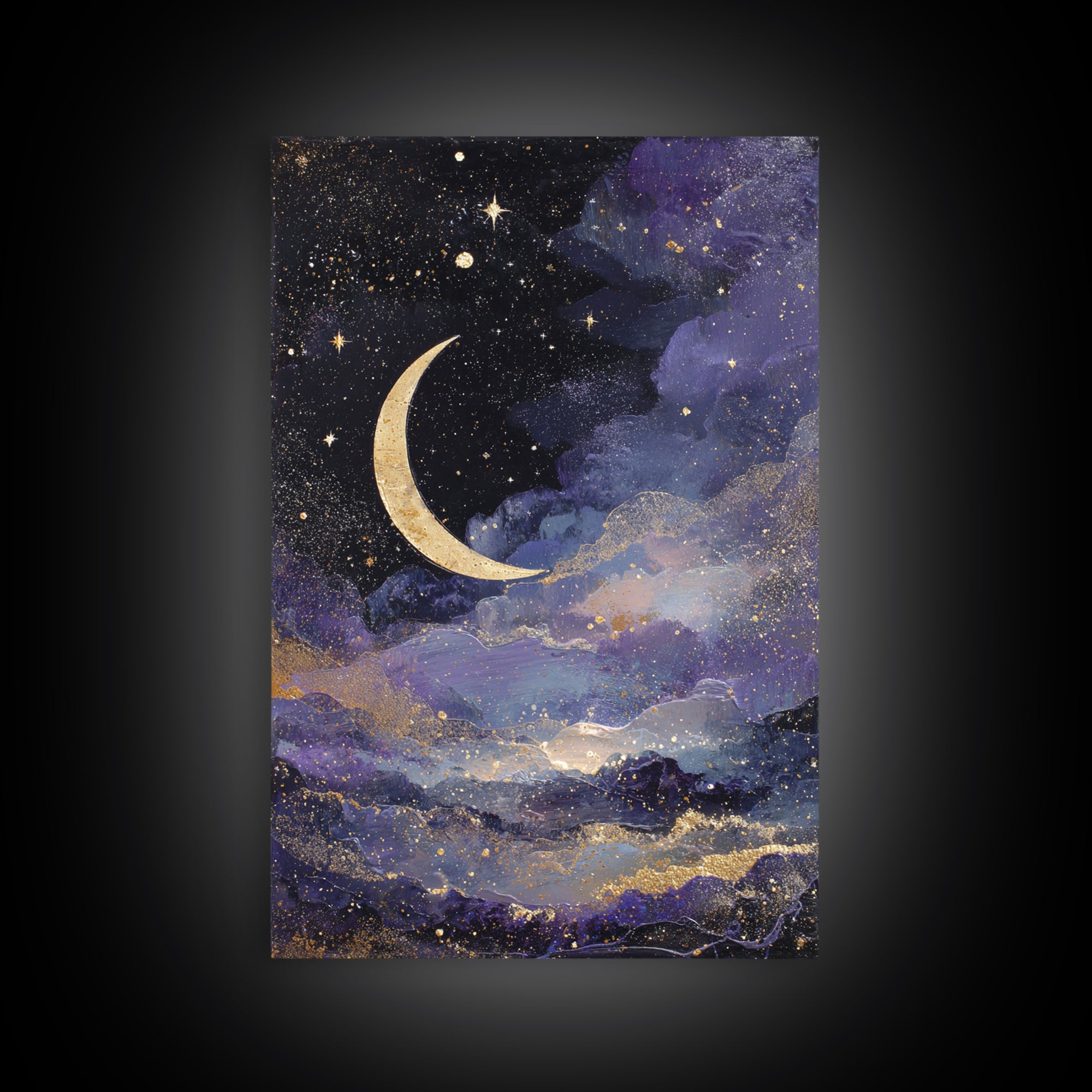Night Skyline under Crescent Moon Canvas Print, Urban Art, Black Girl Wall Art, Living Room Decor, Abstract Art, Urban, URB-2x3-32