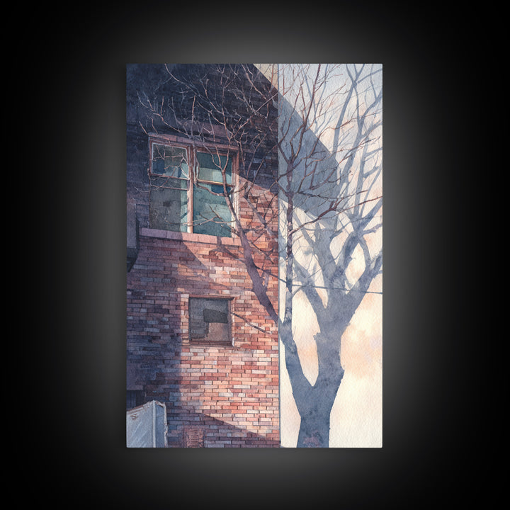 Brick Wall and Window Shadows as Geometry Framed Canvas Print, Urban Art, Wall Decor, Living Room Decor, Fine Art, Urban, URB-2x3-37