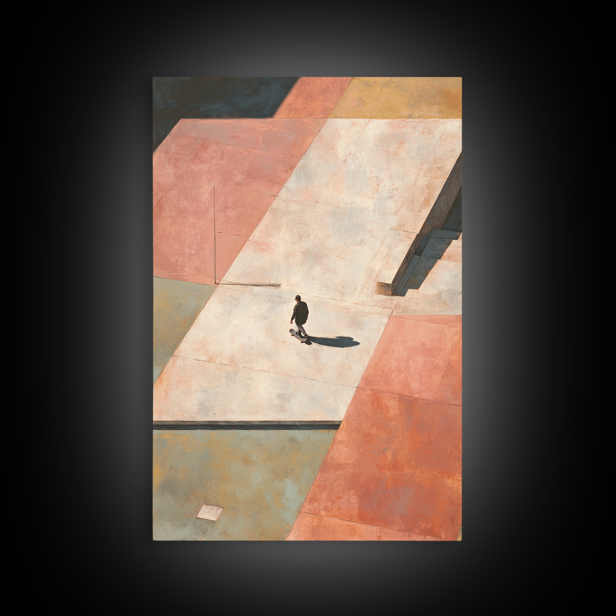 Skateboarder Crossing a Concrete Plaza Canvas Print, Urban Art, Minimalist Decor, Living Room Decor, Fine Art, Urban, URB-2x3-39