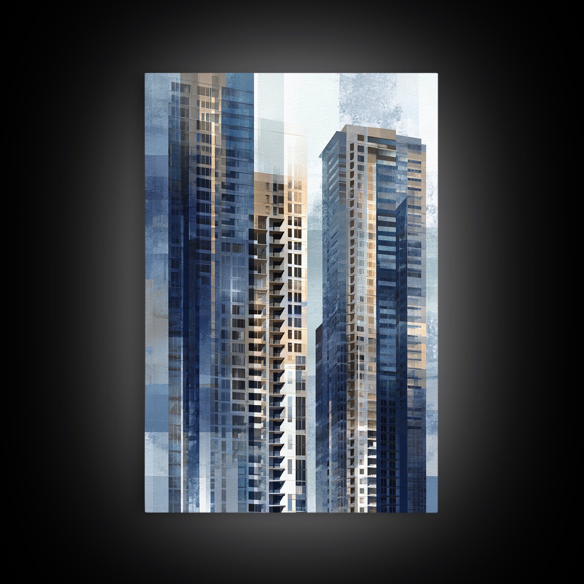 Modern Skyscraper Glass Reflections Framed Canvas Print, Urban Art, Textured Painting, Living Room Decor, Fine Art, Urban, URB-2x3-46