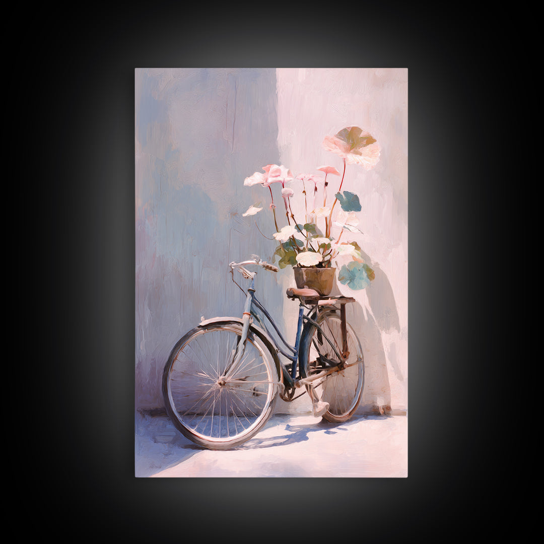 Bicycle Locked to Post Framed Canvas Print, Urban Art, Wall Art, Living Room Decor, Fine Art, Urban, Printable Art, URB-2x3-47