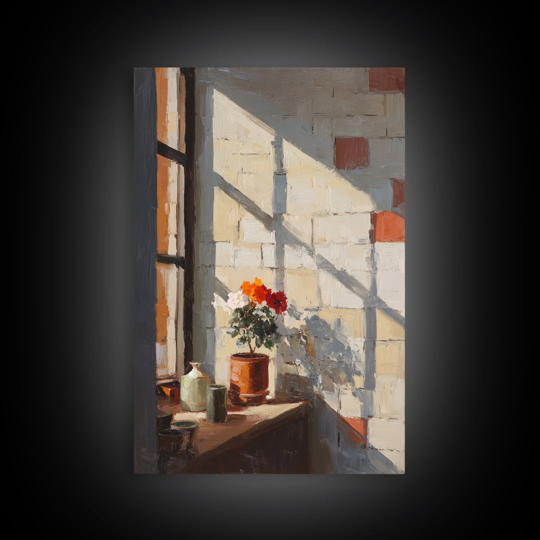 Brick Wall and Window Shadows as Geometry Canvas Print, Urban Art, Original Art, Living Room Decor, Urban, Black Woman Art, URB-2x3-61