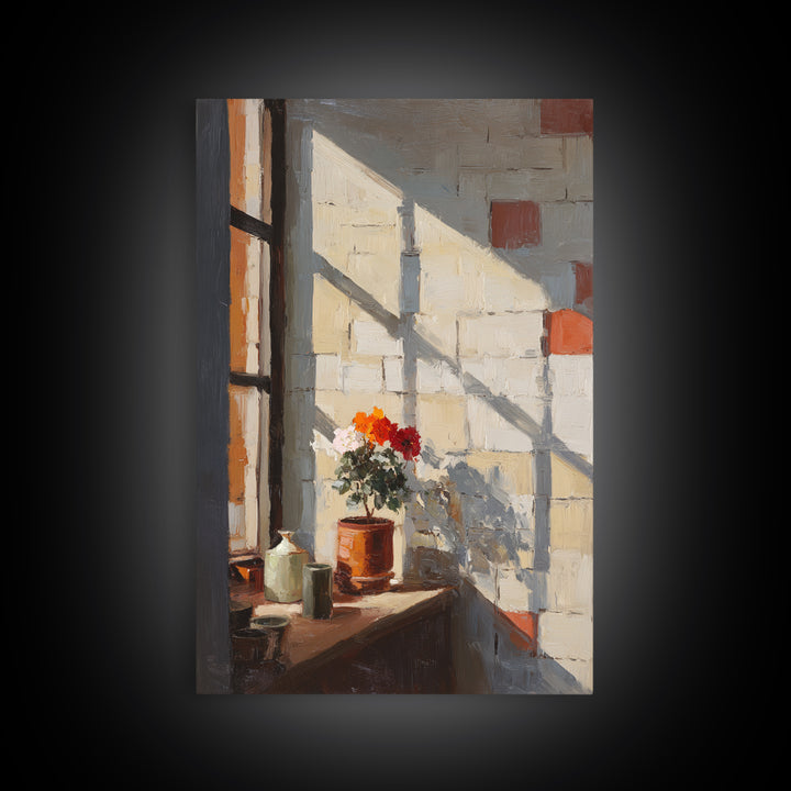 Brick Wall and Window Shadows as Geometry Canvas Print, Urban Art, Original Art, Living Room Decor, Urban, Black Woman Art, URB-2x3-61