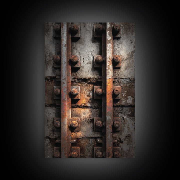 Industrial Rail Tracks Leading into City Framed Canvas Print, Urban Art, Digital Prints, Living Room Decor, Fine Art, Urban, URB-2x3-78