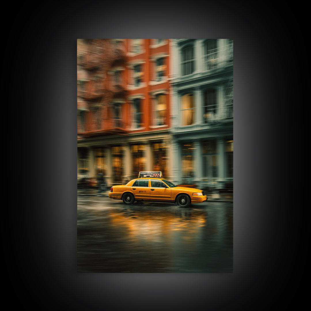Taxi Cab Motion Blur Framed Canvas Print, Urban Art, Modern Wall Art, Living Room Decor, Abstract Art, Urban, Pop Art, URB-2x3-83