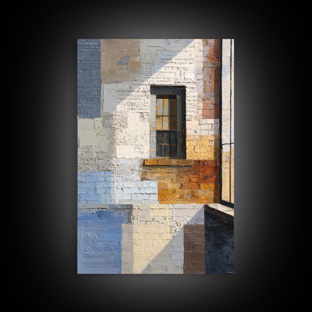 Brick Wall and Window Shadows as Geometry Framed Canvas Print, Urban Art, Modern Wall Art, Living Room Decor, Fine Art, Urban, URB-2x3-85