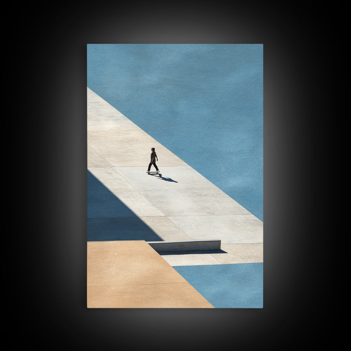 Skateboarder Crossing a Concrete Plaza Framed Canvas Print, Urban Art, Living Room Wall Art, Living Room Decor, Fine Art, Urban, URB-2x3-87