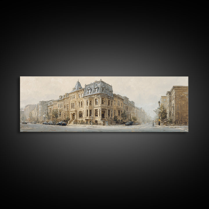 Brownstone Row in Soft Morning Light Canvas Print, Urban Art, Modern Decor, Living Room Decor, Abstract Art, Urban, Home Decor, URB-3x1-100
