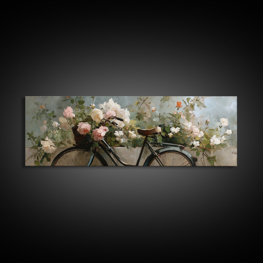 Bicycle Locked to Post Canvas Print, Urban Art, Luxury Decor, Living Room Decor, Fine Art, Urban, Oil Painting, URB-3x1-31