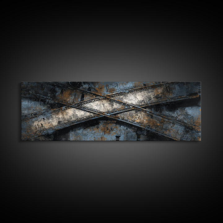 Industrial Rail Tracks Leading into City Canvas Print, Urban Art, Art Deco, Living Room Decor, Urban, Book Shelf Decor, URB-3x1-38