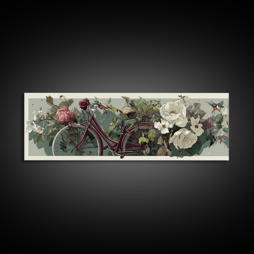 Bicycle Locked to Post Framed Canvas Print, Urban Art, Textured Wall Art, Living Room Decor, Watercolor Art, Urban, URB-3x1-79