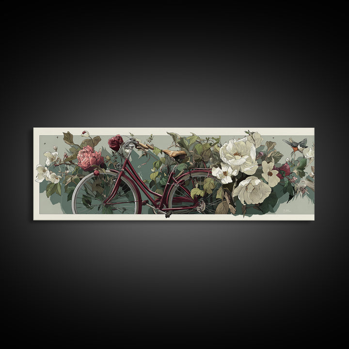 Bicycle Locked to Post Framed Canvas Print, Urban Art, Textured Wall Art, Living Room Decor, Watercolor Art, Urban, URB-3x1-79