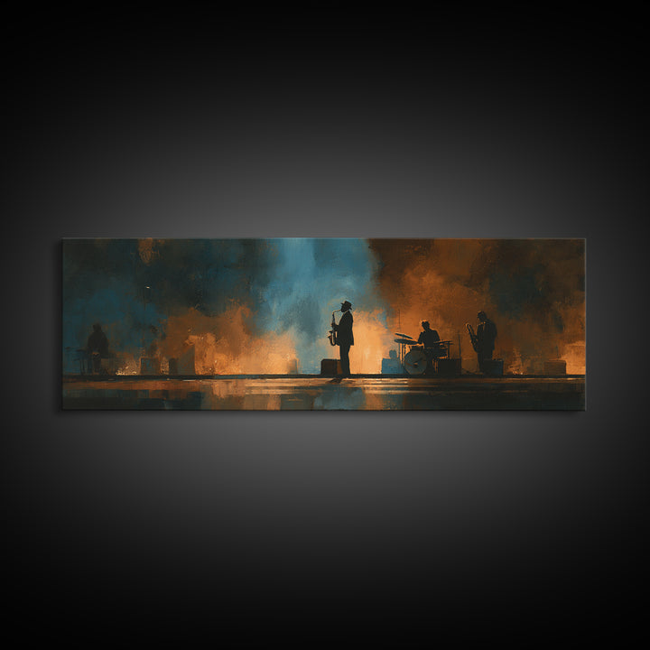 Urban Jazz Musician Silhouette Canvas Print, Urban Art, Poster, Living Room Decor, Urban, Modern Wall Art, Black Wall Art, URB-3x1-80