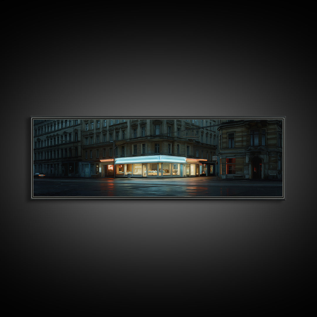Neon Sign Glow Reflected on Black Street Canvas Print, Urban Art, Modern Art, Living Room Decor, Fine Art, Urban, Gay Art, URB-3x1-94