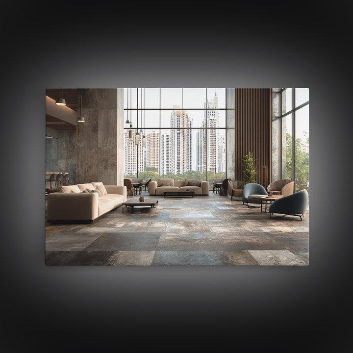 Moody City Skyline Reflected Framed Canvas Print, Urban Art, Black Art Prints, Living Room Decor, Urban, Neutral Decor, URB-3x2-5