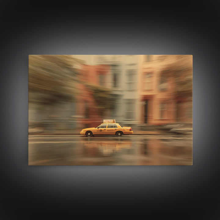 Taxi Cab Motion Blur Framed Canvas Print, Urban Art, Wall Decor, Living Room Decor, Oil Painting, Urban, Living Room Wall Art, URB-3x2-55