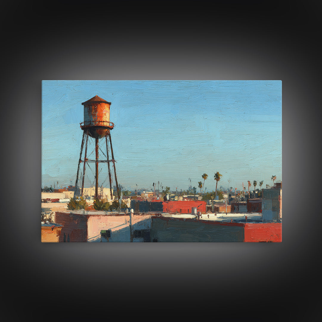 Rooftop Water Tower Canvas Print, Urban Art, Black Woman Art, Living Room Decor, Oil Painting, Urban, Fine Art Print, URB-3x2-61