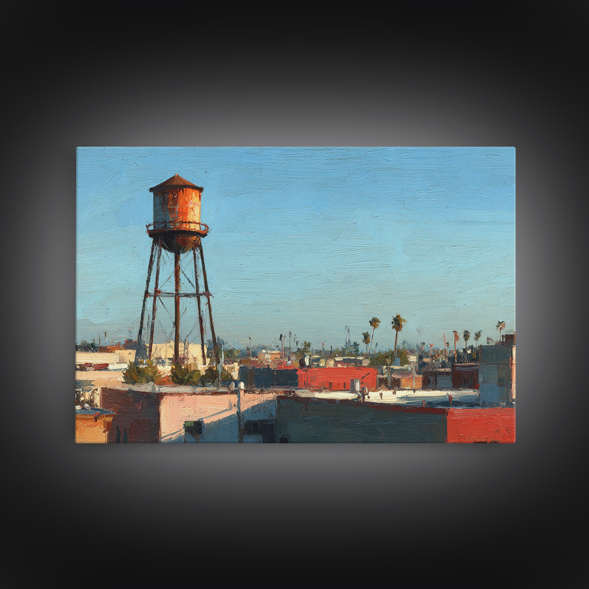 Rooftop Water Tower Canvas Print, Urban Art, Black Woman Art, Living Room Decor, Oil Painting, Urban, Fine Art Print, URB-3x2-61